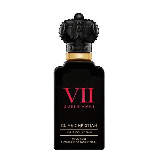 Clive Christian - Noble Collection - Rock Rose Parfumflakon in elegantem Schwarz mit goldfarbenem Detail vor weißem Hintergrund