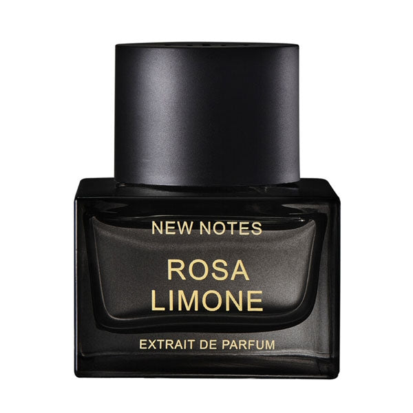 New Notes - Contemporary Blend Collection - Rosa Limone schwarzer Flakon mit goldener Schrift auf weißem Hintergrund