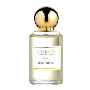 Chabaud - Luxury Line - Rose Orage edler Parfumflakon mit goldenem Verschluss und klarem Glas vor weißem Hintergrund