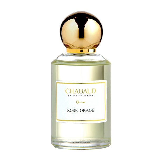 Chabaud - Luxury Line - Rose Orage edler Parfumflakon mit goldenem Verschluss und klarem Glas vor weißem Hintergrund