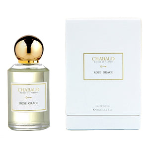 Chabaud - Luxury Line - Rose Orage Parfumflakon mit goldenem Verschluss und elegante weiße Verpackung