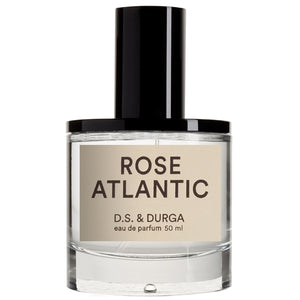 D.S. & Durga - Rose Atlantic Parfümflakon mit schlichtem beigem Etikett und schwarzem Deckel vor weißem Hintergrund