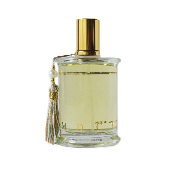 Parfums MDCI Paris - Rose de Siwa Parfumflakon mit goldfarbenem Verschluss und eleganter Quaste vor weißem Hintergrund