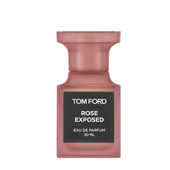 Tom Ford - Private Blend - Rose Exposed Parfumflakon in matter rosa Glasflasche mit schwarzem Etikett und klarer Form