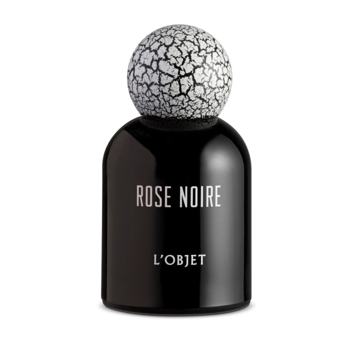 L'Objet - Rose Noire Parfumflakon in glänzend schwarzem Glas mit auffälligem weiß-rissigem Kugelverschluss