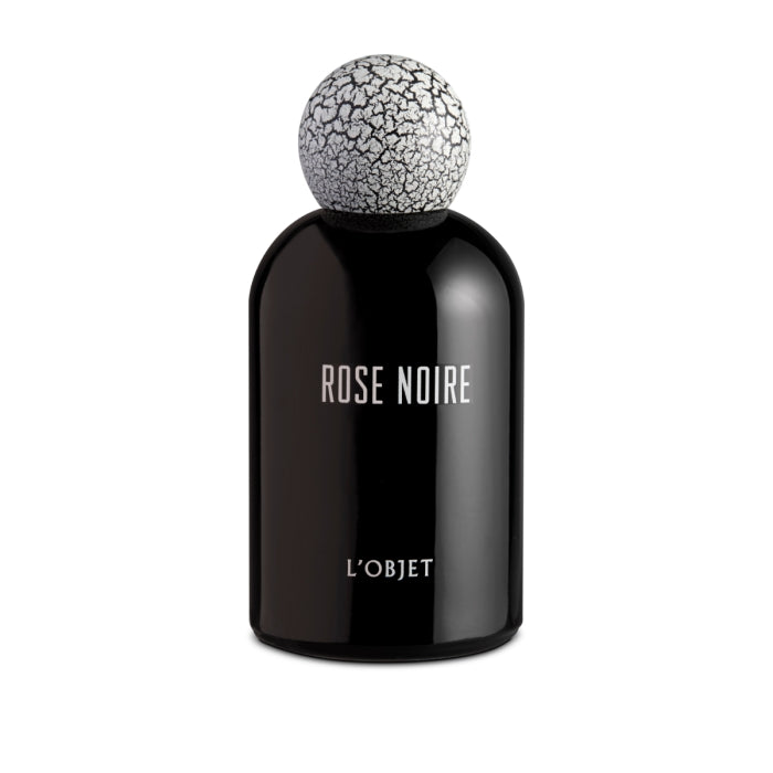 L'Objet - Rose Noire Parfumflakon in glänzend schwarzem Glas mit charakteristischem weiß-rissigem Kugelverschluss