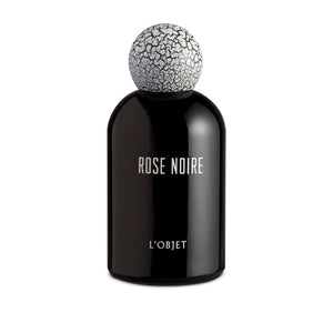 L'Objet - Rose Noire Parfumflakon in glänzend schwarzem Glas mit charakteristischem weiß-rissigem Kugelverschluss