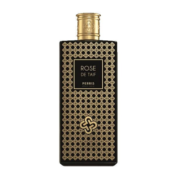 Perris Monte Carlo - Rose de Taif Parfumflakon mit schwarzem und goldenem, filigran verziertem Design und goldfarbenem Verschluss