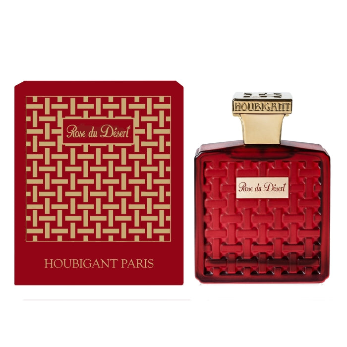 Houbigant - Collection les Ambres - Rose du Desert Parfumflakon in tiefrotem Glas mit goldfarbenem Verschluss und geprägtem Muster