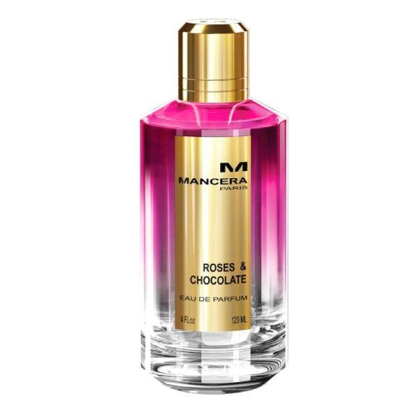 Mancera - Roses & Chocolate Parfumflakon mit pink-goldenem Farbverlauf und elegantem, modernem Design