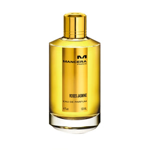 Mancera - Roses Jasmine Parfumflakon in goldfarbenem Design mit klarem Glas und edlem minimalistischen Schriftzug