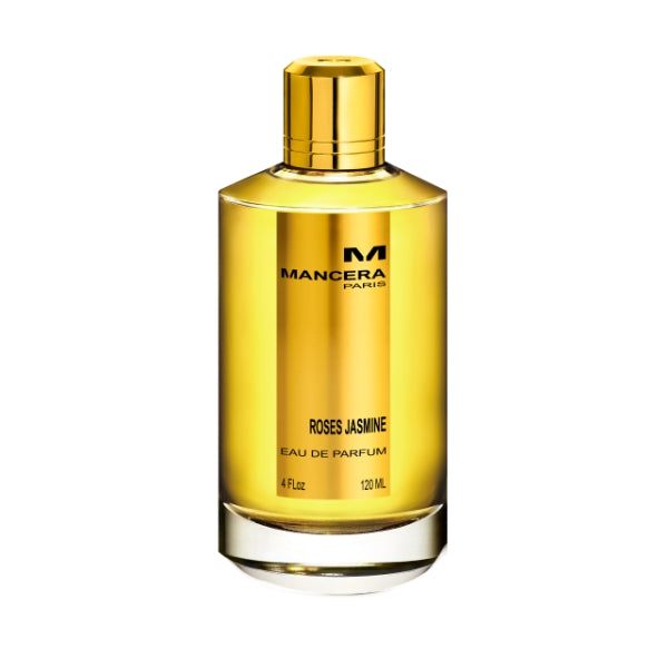 Mancera - Roses Jasmine Parfumflakon in goldfarbenem Design mit klarem Glas und edlem minimalistischen Schriftzug