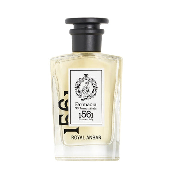 Farmacia SS. Annunziata - Royal Anbar Flakon mit klarem Glas und schwarzem Verschluss vor weißem Hintergrund