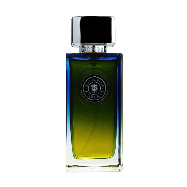 Arte Profumi - Royal Blue Flakon mit blau-grünem Farbverlauf und silbernem Verschluss auf weißem Hintergrund