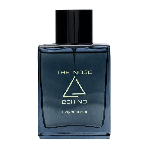 The Nose Behind - Royal Dubai präsentiert flakon in tiefblauem Glas mit schlichter, goldener Schrift und schwarzem Verschluss