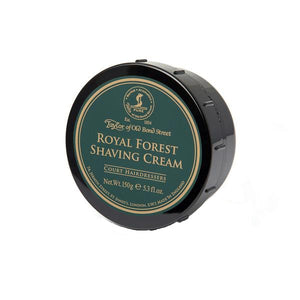 Taylor of Old Bond Street - Royal Forest Shaving Cream in schwarzer Dose mit grünem Etikett für reichhaltigen Rasurschaum