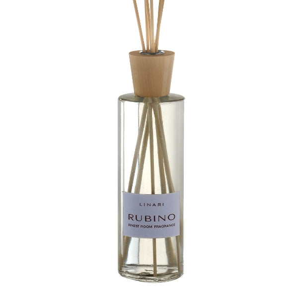 LINARI - Rubino - Diffusor mit klarer Flasche und Holzdeckel für ein frisches weißblumiges Raumduft-Erlebnis