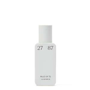 27 87 Perfumes - rule of 72 zeigt schlichten weißen Flakon mit zurückhaltender Typografie und minimalistischem Design