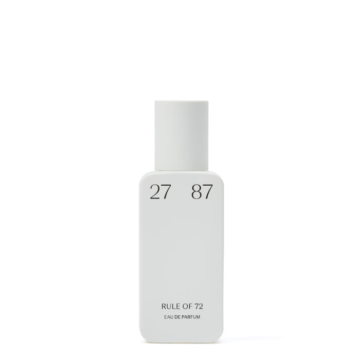 27 87 Perfumes - rule of 72 zeigt schlichten weißen Flakon mit zurückhaltender Typografie und minimalistischem Design
