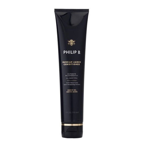 Philip B - Russian Amber Conditioner schwarze Tube mit goldener Schrift und Verschluss vor weißem Hintergrund