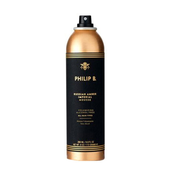 Philip B - Russian Amber Imperial Mousse in goldschwarzer Spraydose für Volumen, Glanz und pflegenden Amberduft