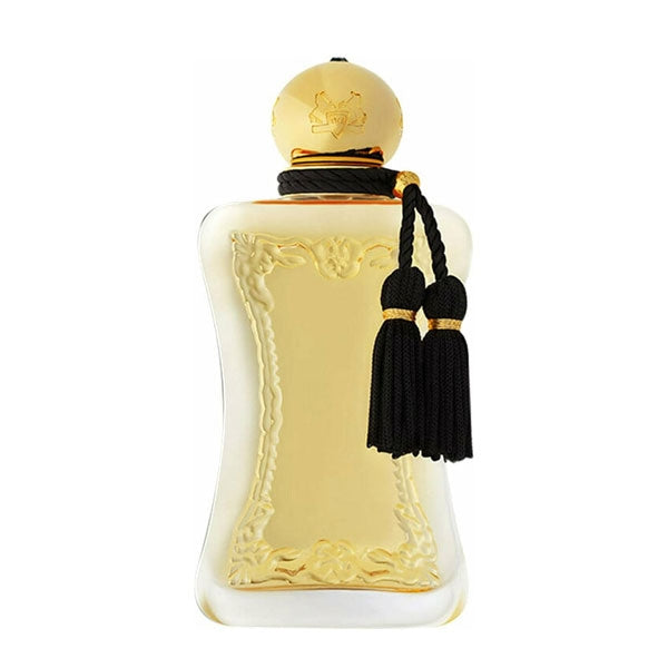 Parfums de Marly - Safanad Flakon mit goldverzierter Front und schwarzer Quaste in edler, geschwungener Glasform