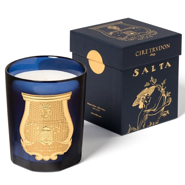 Trudon - Les Belles Matières - Salta - Duftkerze in blauem Glas mit goldenem Emblem und luxuriöser Verpackung