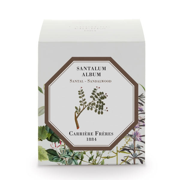 Carrière Frères - Sandalwood - Santalum Album - Duftkerze in eleganter Verpackung mit botanischer Sandelholzillustration