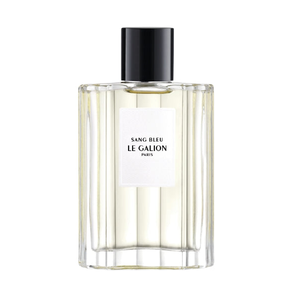 Le Galion - Sang Bleu klarer Flakon mit schwarzem Verschluss und schlichtem Etikett auf weißem Hintergrund
