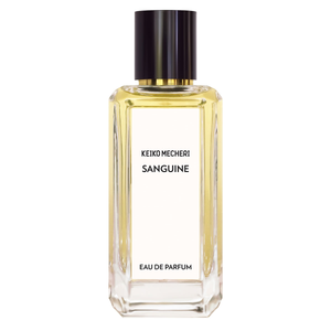 Keiko Mecheri - Sanguine Parfumflakon mit klaren Linien und schwarzem Verschluss, präsentiert lebendige Frische der Blutorange