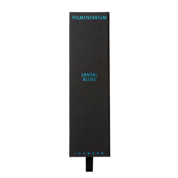 Pigmentarium - Räucherstäbchen - Santal Blues elegante schwarze Verpackung mit türkisfarbenem Schriftzug und Zugband