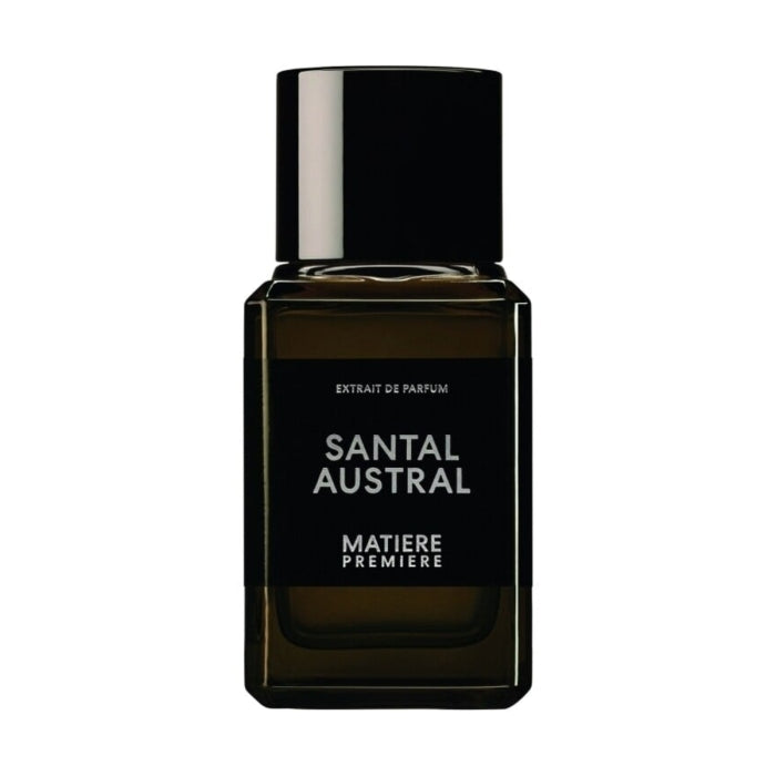 Matière Première - Santal Austral - Extrait Parfümflakon in dunklem Glas mit schlichtem, schwarzem Etikett und elegantem Design