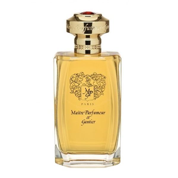 Maître Parfumeur et Gantier - Santal Noble Flakon mit goldenem Verschluss und edlem dekorativem Emblem auf weißem Hintergrund