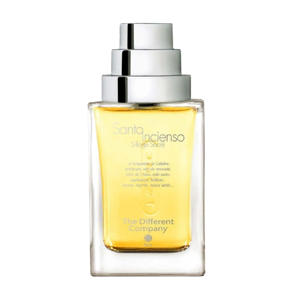 The Different Company - Santo Incienso Parfumflakon mit klarem Glas und silbernem Zerstäuber vor weißem Hintergrund