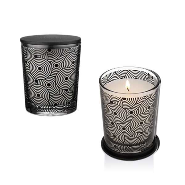 LINARI - Graphic Line - Sasso - Duftkerze mit elegantem schwarz-weißen Kreisdesign und frischen Zitrus- und Orangenblütennoten