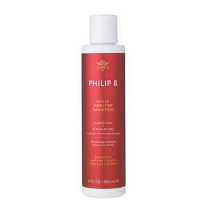 Philip B - Scalp Booster Shampoo rote Flasche mit weißem Verschluss zur Förderung von kräftigem Haar und gesunder Kopfhaut