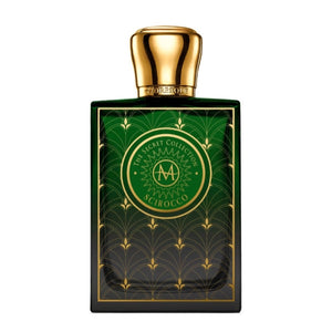 Moresque Parfum - Secret Collection - Scirocco zeigt eleganten grünen Flakon mit goldfarbenen Details und luxuriösem Verschluss