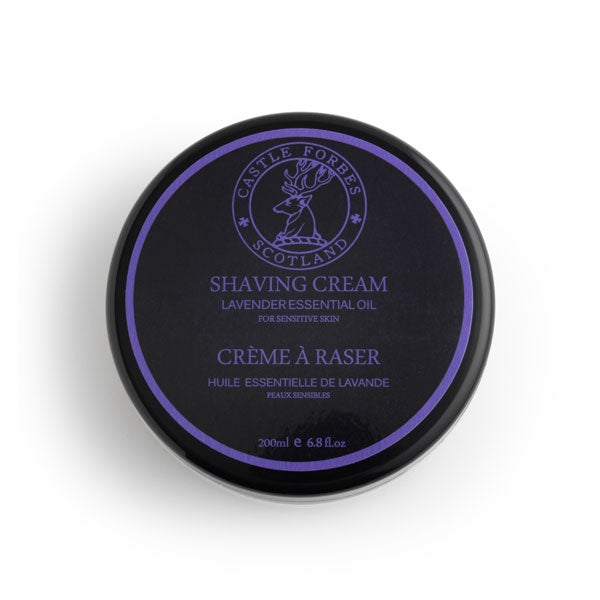 Castle Forbes - Lavender Shaving Cream Tiegel mit elegantem violettem Label für empfindliche Haut und Lavendelduft