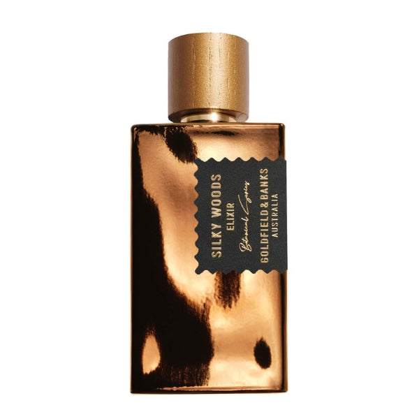 Goldfield & Banks - Botanical Series - Silky Woods Elixir Parfumflakon in glänzendem Kupfer mit schwarzem Etikett und Holzverschluss