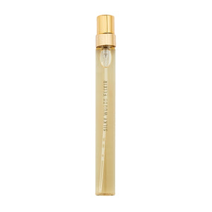 Goldfield & Banks - Botanical Series - Silky Woods Elixir feiner Parfumflakon mit goldenem Zerstäuber auf weißem Hintergrund