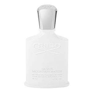 Creed - Silver Mountain Water Flakon in mattem Weiß mit silberfarbenem Verschluss auf weißem Hintergrund