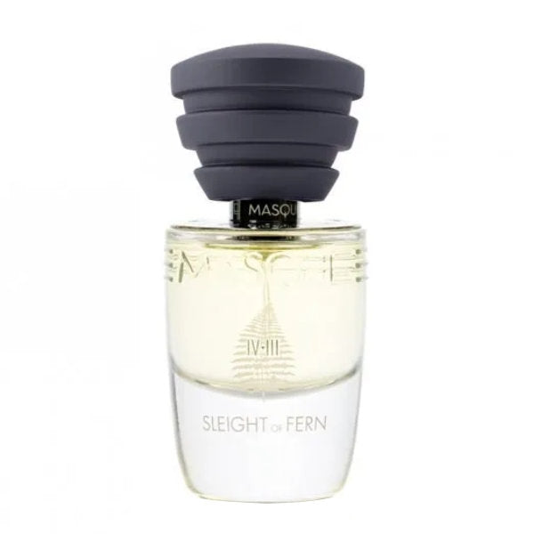 Masque Milano - Act IV–III - Sleight of Fern Parfumflakon mit transparentem Glas und dunkelgrauem Deckel vor weißem Hintergrund