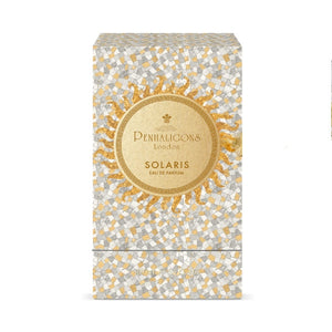 Penhaligon's - British Tales - Solaris zeigt edle Verpackung mit goldener Sonne und Mosaikmuster in sanften Farbtönen