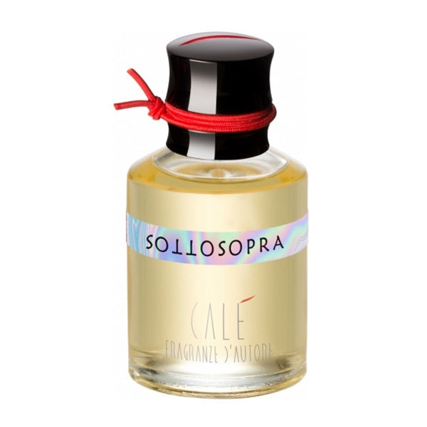 Calé Fragranze d'Autore - Sottosopra Parfumflakon mit schwarzem Verschluss und rotem Band im klaren Glasdesign