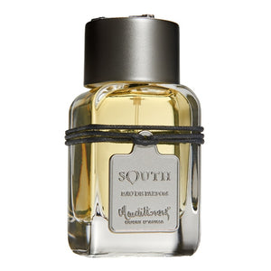 Mendittorosa - South Parfumflakon mit klarem Glas, grauem Verschluss und dezentem Anhänger in schlichter Eleganz