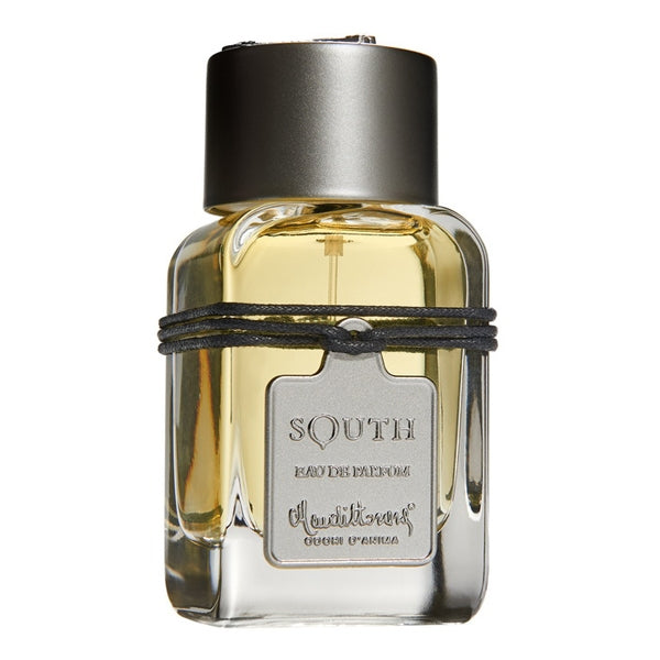 Mendittorosa - South Parfumflakon mit klarem Glas, grauem Verschluss und dezentem Anhänger in schlichter Eleganz