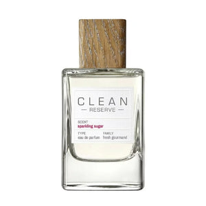 Clean Perfume - Reserve - Sparkling Sugar Flakon mit klarem Glas und Holzverschluss, schlicht vor weißem Hintergrund dargestellt