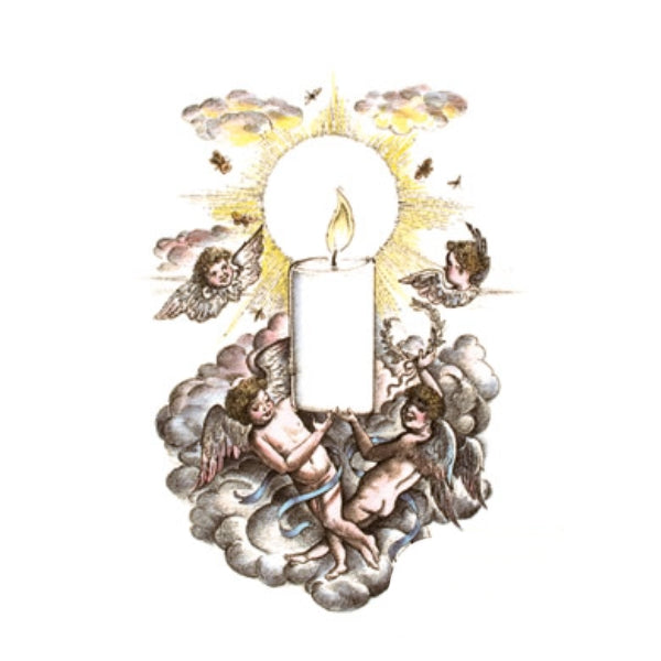 Trudon - Spiritus Sancti - Duftkerze mit heiligem Licht, umgeben von Engeln und einem strahlenden Sonnenschein