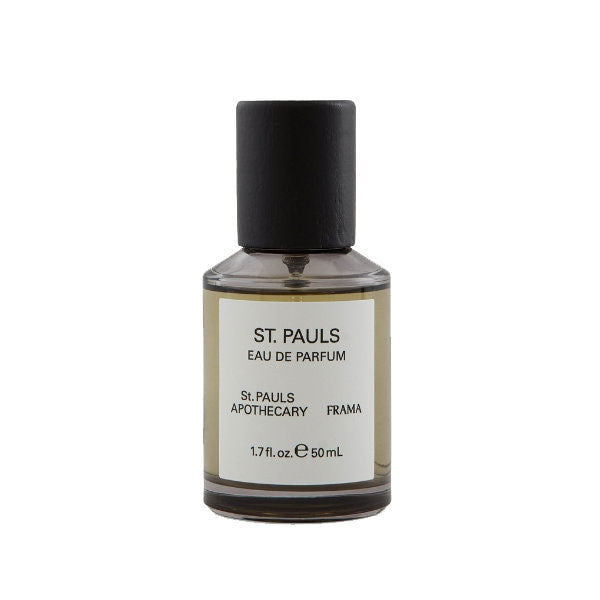 FRAMA - St. Pauls Eau de Parfum in schlichter Flasche mit schwarzem Deckel vor weißem Hintergrund
