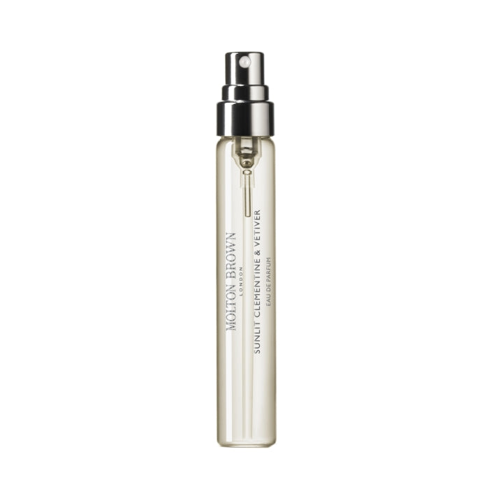 Molton Brown - Sunlit Clementine & Vetiver - Eau de Parfum schlanker Sprühflakon mit klarem Design und silberfarbener Kappe